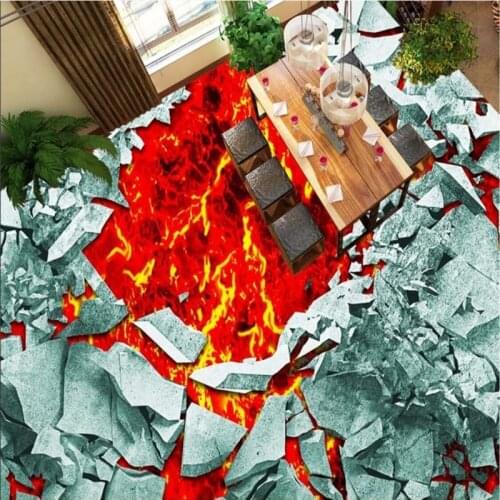Beibehang Custom photo wallpaper wear thick PVC3D floor painting wall stickers 3D broken wall volcanic magma outdoor floor tiles
