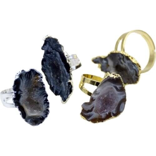 Natural Rock Druzy Adjustable Rings Supplies raw Druzy Agates Slice Beads Multistone Druzy Rings Beauty Charms Fashion jewelry