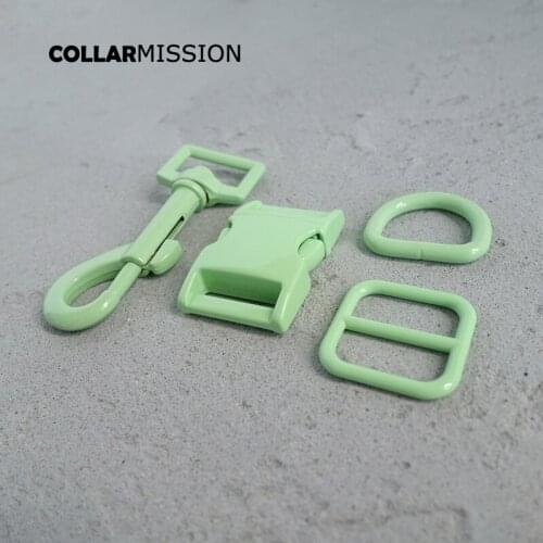 Retailing(metal buckle+adjust buckle+D ring+metal dog clasp) spray paint green accessory for 20mm webbing DIY dog collar