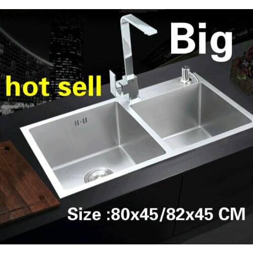 Free shipping Apartment kitchen manual sink double groove durable 304 stainless steel hot sell 80x45/82x45 CM