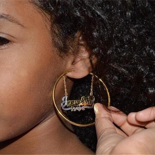 70-100mm Hoop Personalized Earrings Custom Hoops Earrings Customize Name Earrings Bamboo Style Earrings Gift