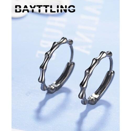 BAYTTLING 925 Sterling Silver 20MM Mini Round Bamboo Hoop Earrings For Women Fashion Wedding Jewelry Couple Gift