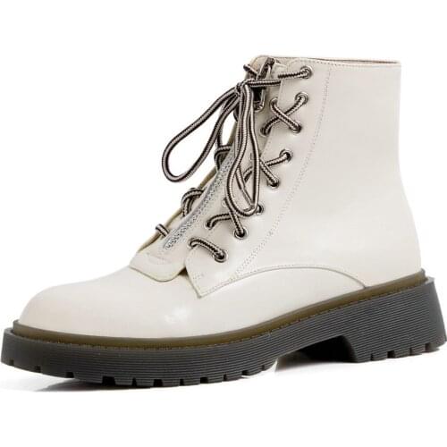 SKLFGXZY New autumn/winter 2020 Genuine leather Female boots Martin boots The high quality Black white lace-up Womens shoes