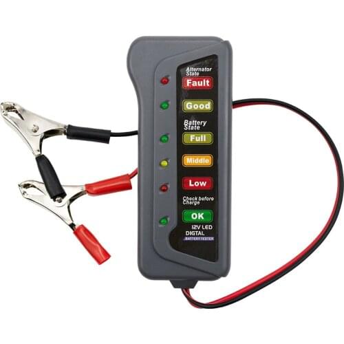 12V Vehicle Motorcycle Battery Tester 6 LED Lights Display Auto Diagnostic Tool Check Scan Tool for Car