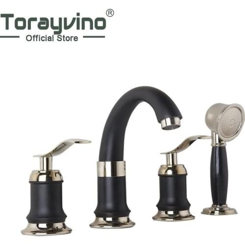 Torayvino Bathroom 4 Pcs Shower Set Bathtub Shower Set Black And Golden Painting Finished Shower Set