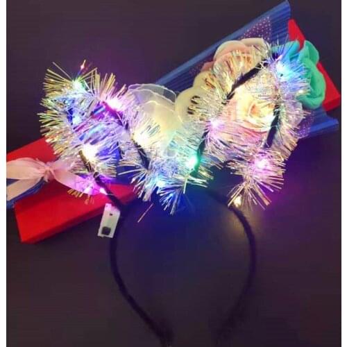 Colorful luminous flashing hair band lengthened 14 lights flash gold ear led hair band scenic spot night market source wholesale