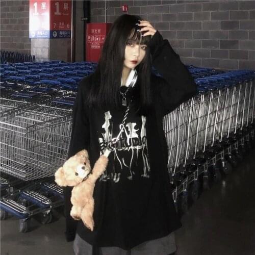 2021 New Dark Wind Loose Printing Long Sleeve T-shirt Top Women