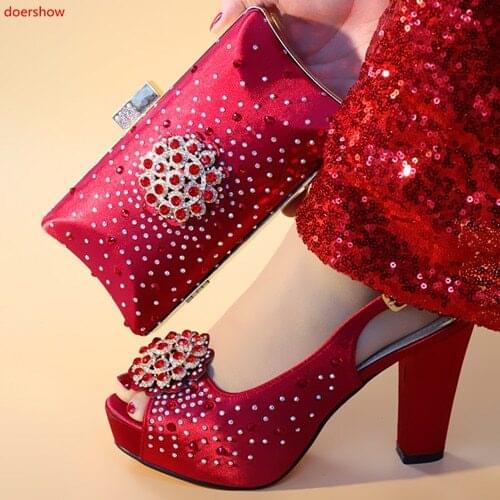 Doershow Free Shipping 2019 New Africa Womens Shoes And Bag Sets For Women Party!Africa red Shoes!SXX1-47