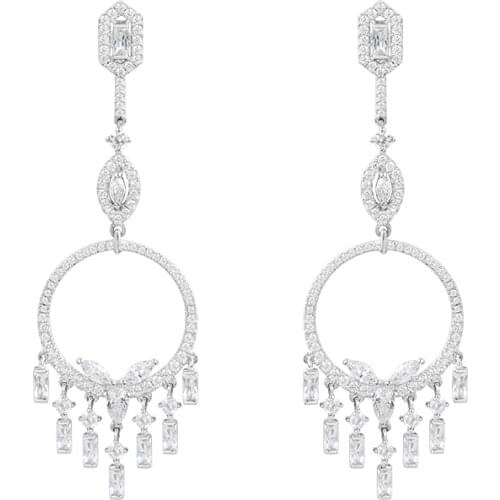 SLJELY Luxury Brand 925 Sterling Silver Long Geometric Tassel Magic Drop Earrings Micro Cubic Zirconia May Collection for Women