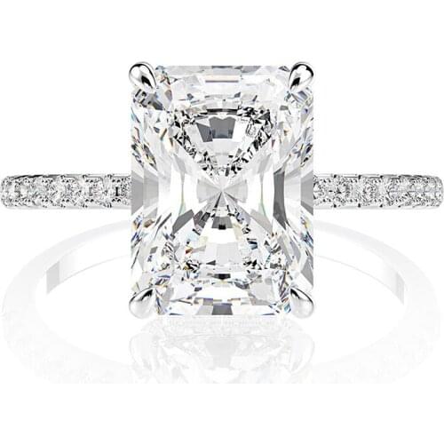 Luxury 100% 925 Sterling Silver Ring Emerald Cut Created Moissanite Diamond Wedding Rings for Women Luxury Proposal Engagement
