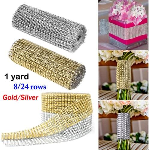 Diamond Mesh Roll DIY Decorations 1 Yard 8 24 Rows Home Ribbons New Year Christmas Wedding table Cake Halloween Wrap Crystal