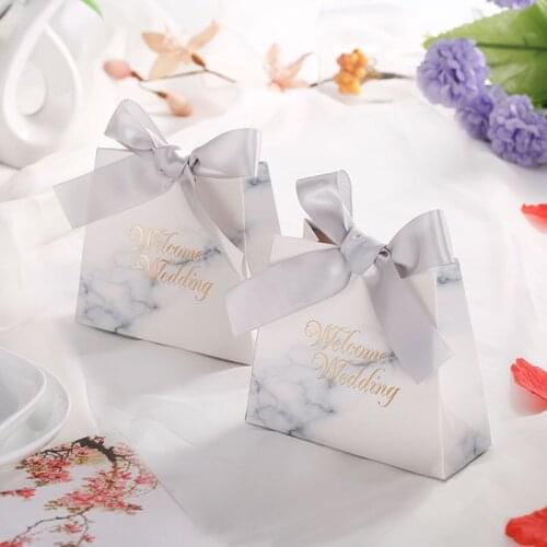 10PCS Large Welcome Wedding Paper Candy Bags Boxes Marbling Wedding Favors Gift Box European Christmas Party Cookies Gift Bags