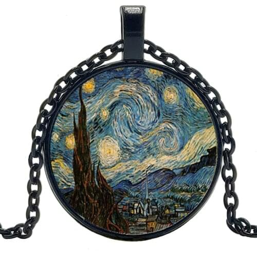 2019/ Oil Painting Starry Night Pendant Starry Night Necklace Vincent Van Gogh Pendant Bronze Vintage Necklace Best Friend Gift