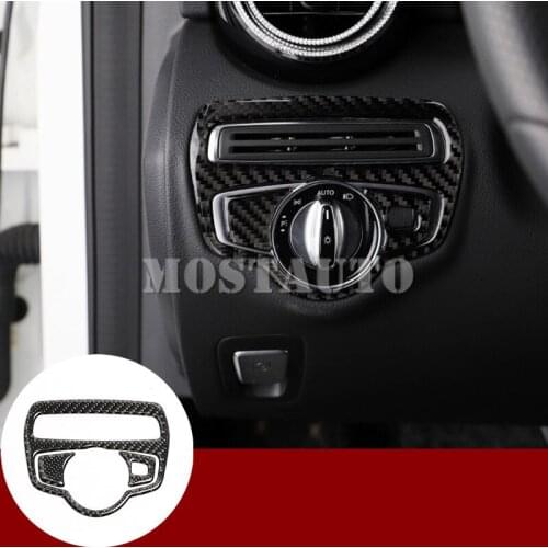 For Benz C Class W205 S205 Carbon Fiber Headlight Switch Button Cover 2014-2018 3pcs Car Accessories Interior Car Decor