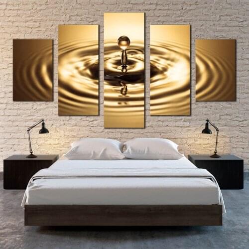 5 Pieces Wall Art Canvas Painting Abstract Bright Gold Water Poster Modern Living Room Decoration For Home Modular Picture