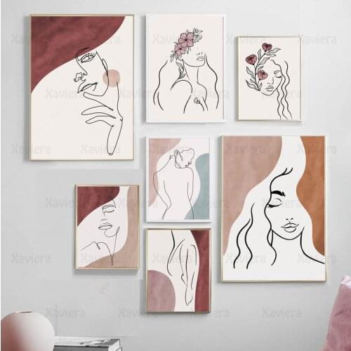 Abstract Lines Woman Body Wall Art Canvas Painting Beauty Face Nordic Modern Posters and Prints Pictures Home Decor Girls Room