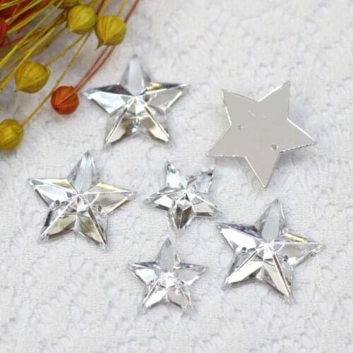 240 Pieces 12mm Clear Flatback Acrylic Sewing Five Star Rhinestone Sew On Beads Silver Colour DIY Rhinestones