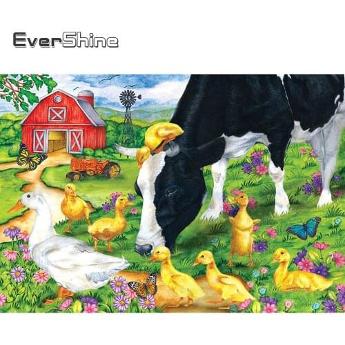 EverShine Diamond Painting Cattle Picture Rhinestones Diamond Mosaic Animals Cross Stitch Farm Handmade Hobby Art Home Decor