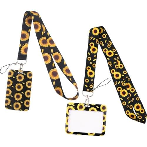 ER767 Sunflower Black Neck Strap Lanyard For Keys ID Card Gym Phone Straps USB Badge Holder DIY Hang Rope Lariat Lanyard
