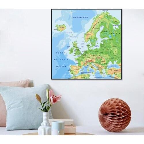 60*60cm The Europe Orographic Map Canvas Painting Wall Art Poster Classroom Home Decoration Children School Supplies