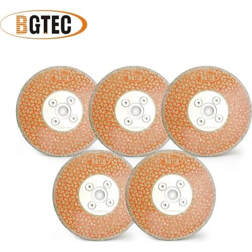 BGTEC 5pcs 5" Electroplated diamond cutting & grinding disc M14 flange Single side coated diamond blade granite marble