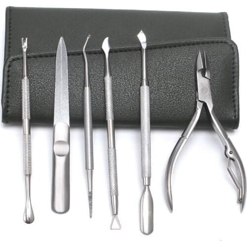 Nail Tool 6pcs/Set Stainless Steel Nail Nipper Spoon Cuticle Pusher Dead Skin Remover Scissors Trimmer Cutter Clipper Kit