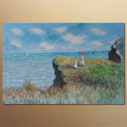 Claude Monet paintings on Canvas Clifftop Walk at Pourville hand-painted wall art decor High quality