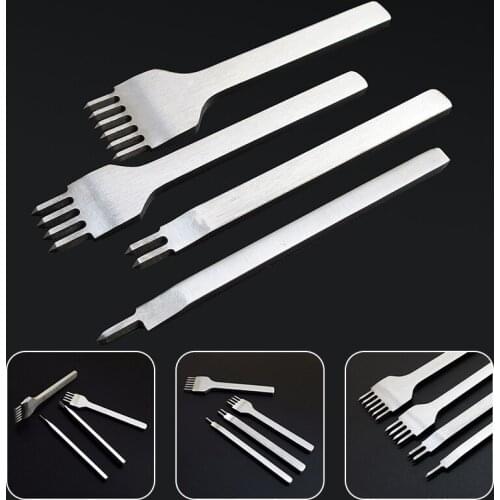 Leather Craft Hole Punches Tool Set Stainless Steel Hole Chisel Graving Lacing Stitching Sewing Spacing Punch Tools