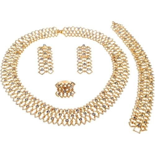 Hot Selling Brazil Gold Rhinestone Jewelry Set Fashion Design Ladies Anniversary Party Birthday Wedding Jewelry Set HD21070214