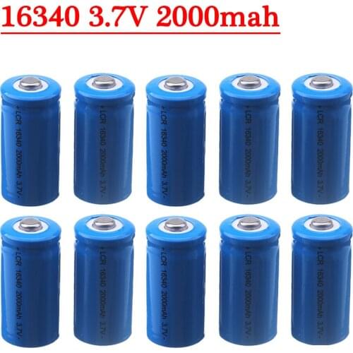 2000mah 16340 Rechargeable Li-ion Battery For Laser Pen Led Flashlight Batteries CR123A Battery Toy Battery