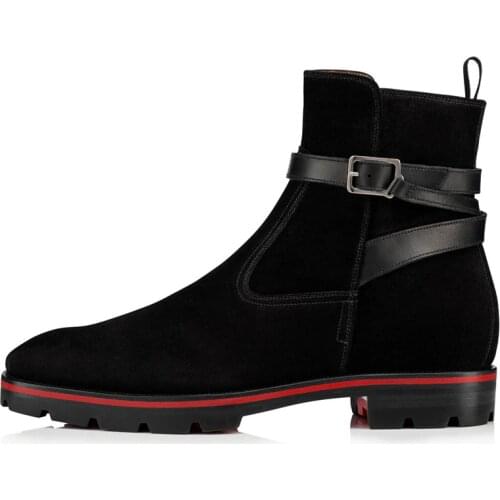 Black Suede Leather Men Ankle Casual Boots Slip On Low Top Men Boots Fashion Belt Cross Strap Ankle Boots Men