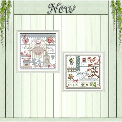 Roses peach blossom flowers decor paintings counted printed on canvas DMC 11CT 14CT Cross Stitch kits embroidery needlework Sets
