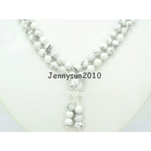Natural White Tur-quoise 6mm Gems Stone Buddhist 108 Beads Prayer Mala Knot Necklace Multi-Purpose 5Strands/Pack