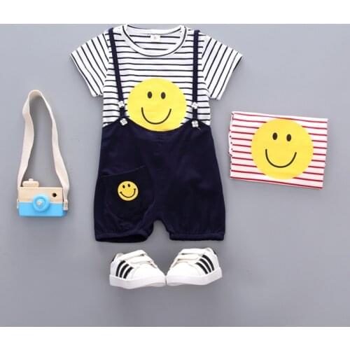 NEW Spring Infant Clothes Baby Girls Boys Cotton Tracksuits T Shirt Cartoon Bear Stripe Face Pants 2Psc/Sets Children Kids Suits