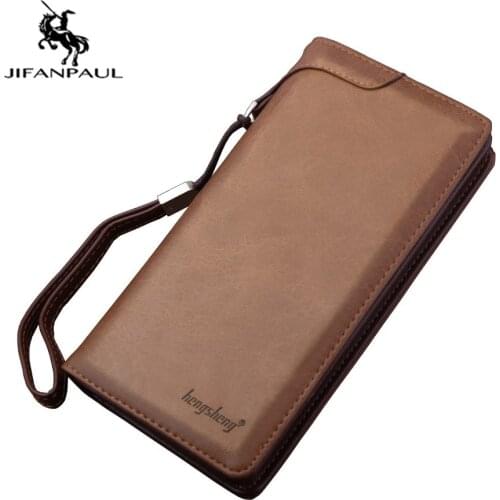 JIFANPAUL 2020 New Mens long wallet retro clutch bag leather wallet mens multi-card position man wallet clutch
