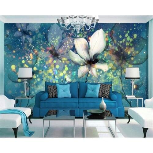 Beibehang papel de parede customize wallpaper dream blue glare under the transparent flower backdrop wall 3d wallpaper tapety