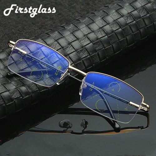 PANDER Alloy Frame Multifocal Progressive Reading Glasses Men Women Anti Blue Light Presbyopia Glasses Ultralight Metal 1.50 4.0