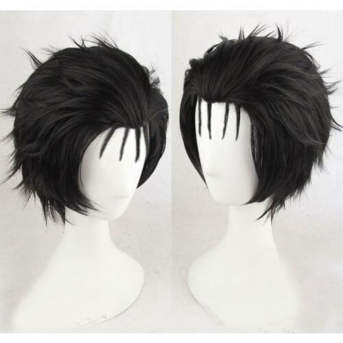 Steins Gate Rintarou Okabe Slick Back Black Short Straight Heat Resistant Cosplay Costume Wigs + Wig Cap