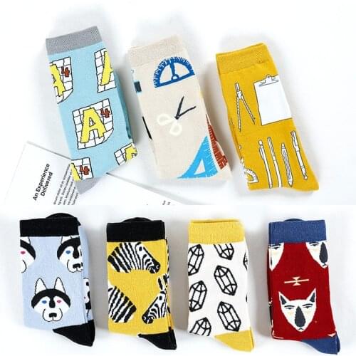 Peonfly Funny 1pairs Mens Colorful Combed Cotton Wedding Wolf Fox Bomb Multi Set Dress Casual Crew Happy Socks