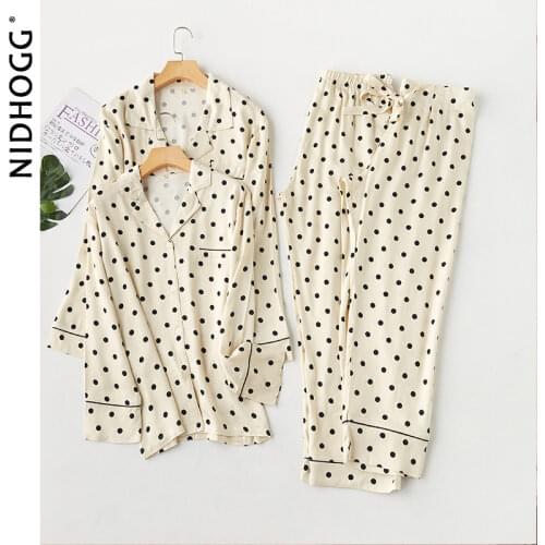 Couples Satin Pajamas Turn-down Collar Polka Dot Printing Sleepwear Turn-down Collar Viscose Pijama Mujer Yellow 2 Piece Pyjama