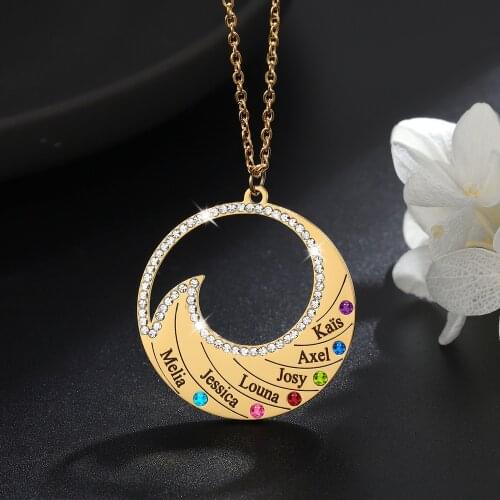 Custom Name Necklace Custom Birthstone Necklaces Engrave Name Pendant Charm Stainless Steel Jewelry Personalized Gift For Women