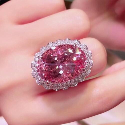 Big Luxury Carats Pink Crystal Aaa Zircon Diamonds Gemstones Rings For Women White Gold Silver Color Jewelry Bijoux Bague Gifts