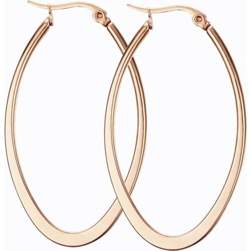 Hot Sale Rose Gold Color Big Hoop Earrings Stainless Steel Jewelry Free Shipping