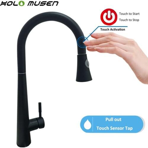 Brass Battery Power Touch Faucet Kitchen Sensitive Touch Control Faucet Sensor Mixer Tap Pull Out Black Touch Kitchen Faucet