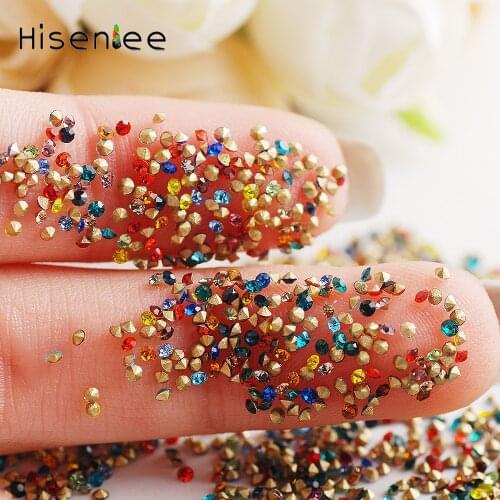 Hisenlee Mixed 17 Colors 1.1mm Glass Point Back Small Size Shine Crystal Nails Rhinestones Dress DIY Faceted Decoration