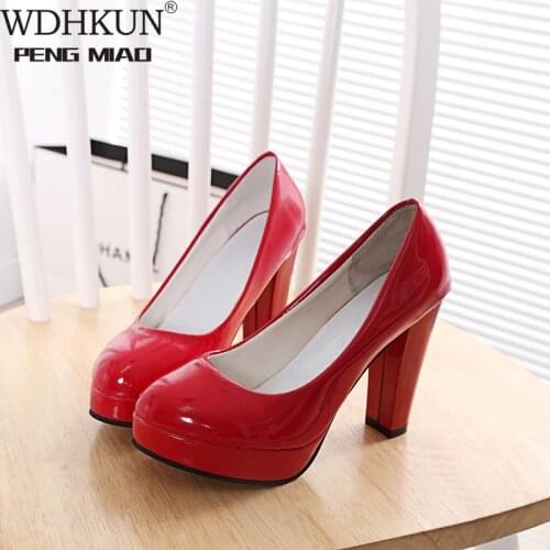High Heels Shoes Women White Wedding Shoes Thick High Heels Fashion Party Pumps Footwear Yellow Red Big Size 9 10 41 43