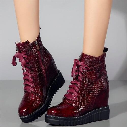 Platform Oxfords Shoes Women Lace Up Genuine Leather Wedges High Heel Ankle Boots Female Round Toe Fashion Sneakers Casual Shoes