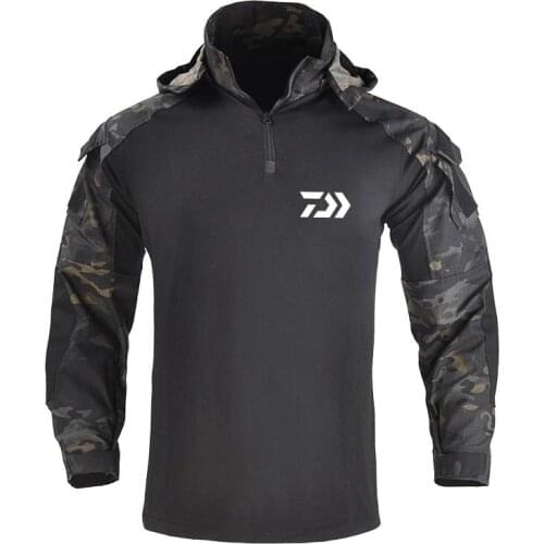 Outdoor Sports Fishing Shirt Tactical Camouflage Breathable Fishing Jacket Long Sleeve Hooded Coat Mens Durable Fishing Jerseys