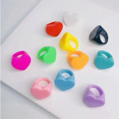 Y2K Jewelry Geometric Resin Rings For Women Rainbow Color Harajuku Cute Vintage Acrylic Rings Charms 90s Aesthetic New 2021