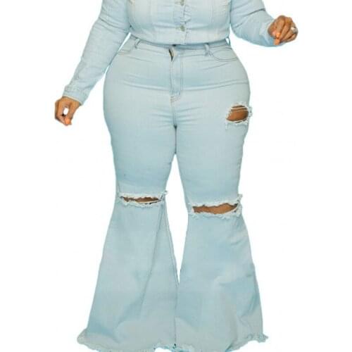 Womens Jeans Ripped Flared Jeans 2021 New Autumn Solid Color Sexy Skinny Stretch Long Pants Urban Casual Pants High Street Pink